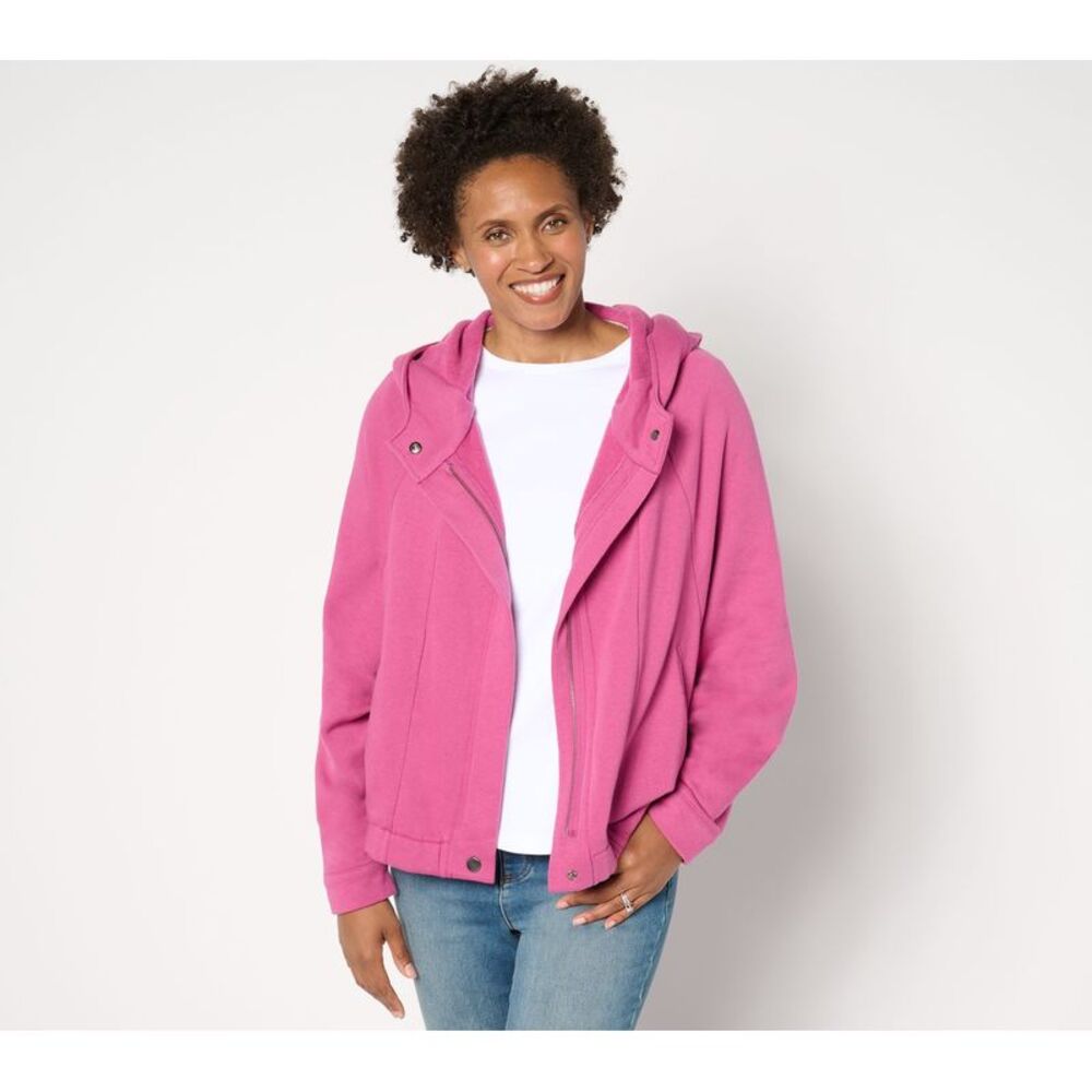 Peace Love World Women's Top Plus Sz 1X French Terry Zip-Front Hooded Red